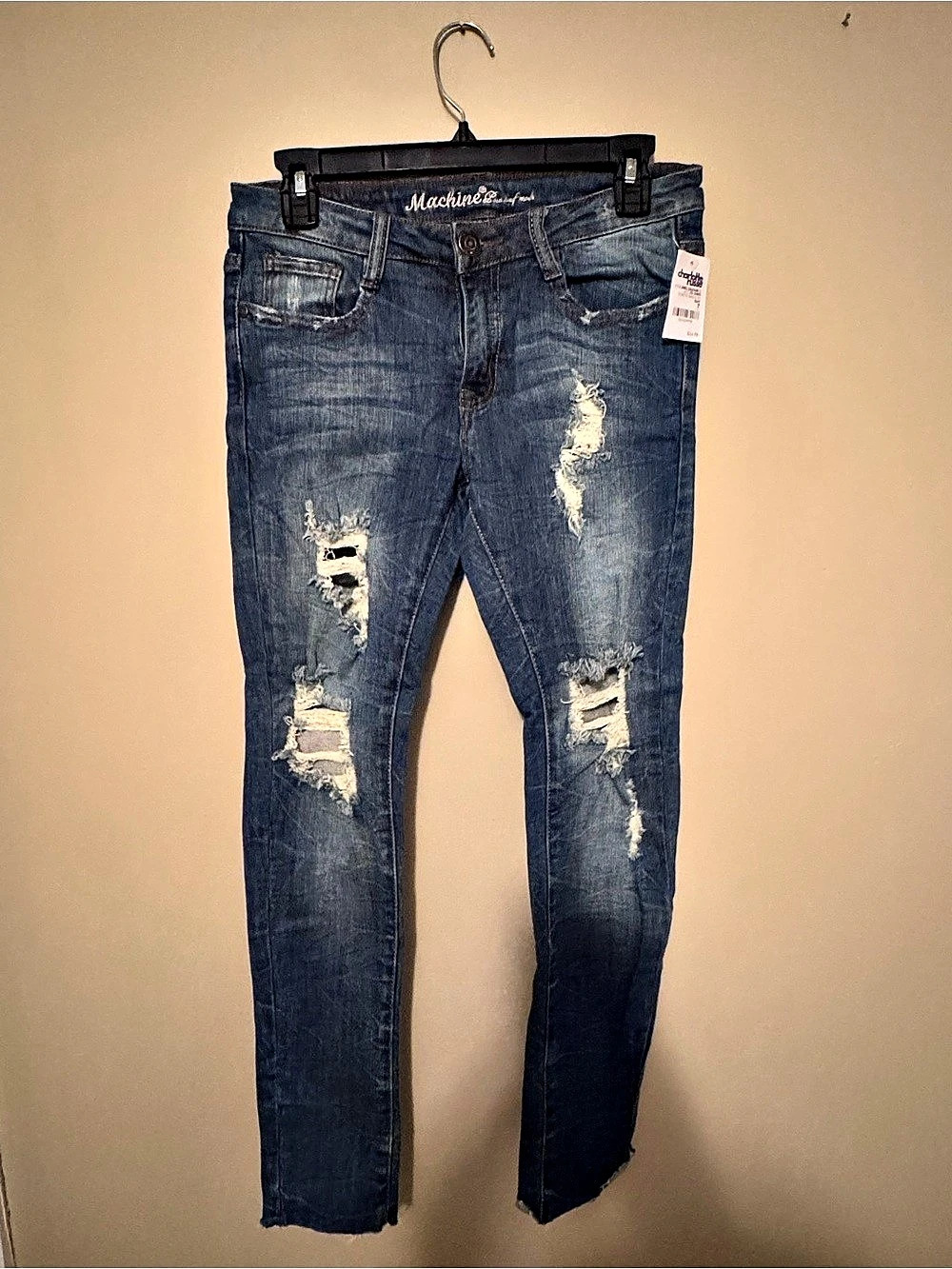 Charlotte Russe Machine Distressed Skinny Jeans Women's Skinny Jeans in Blue
